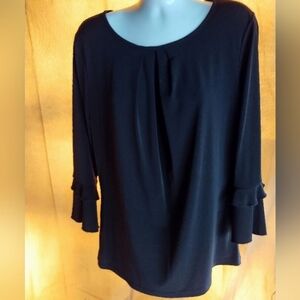Karl Lagerfeld Shirt Black 3/4 Bell Sleeve Pullover Stretch Dressy